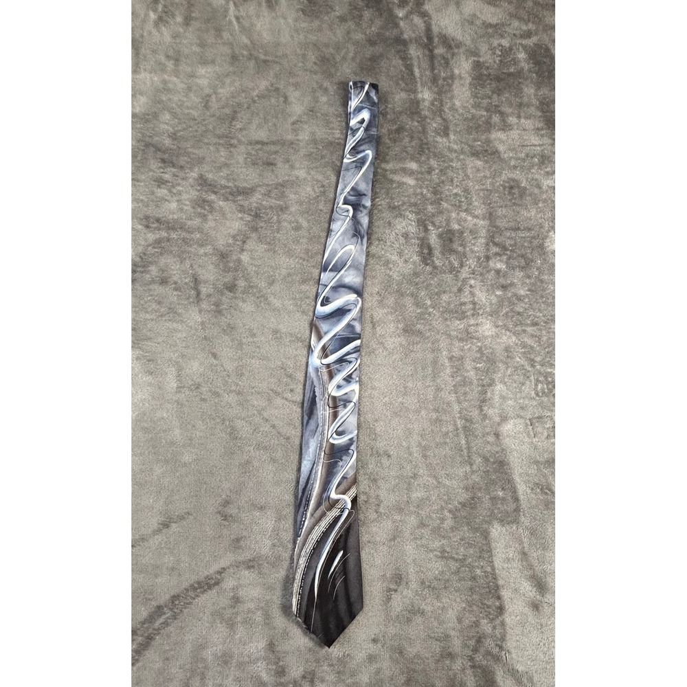 Jerry Garcia Wetlands Collection 63 Silk Necktie Abstract Blue Black Grey Tie - Picture 2 of 8